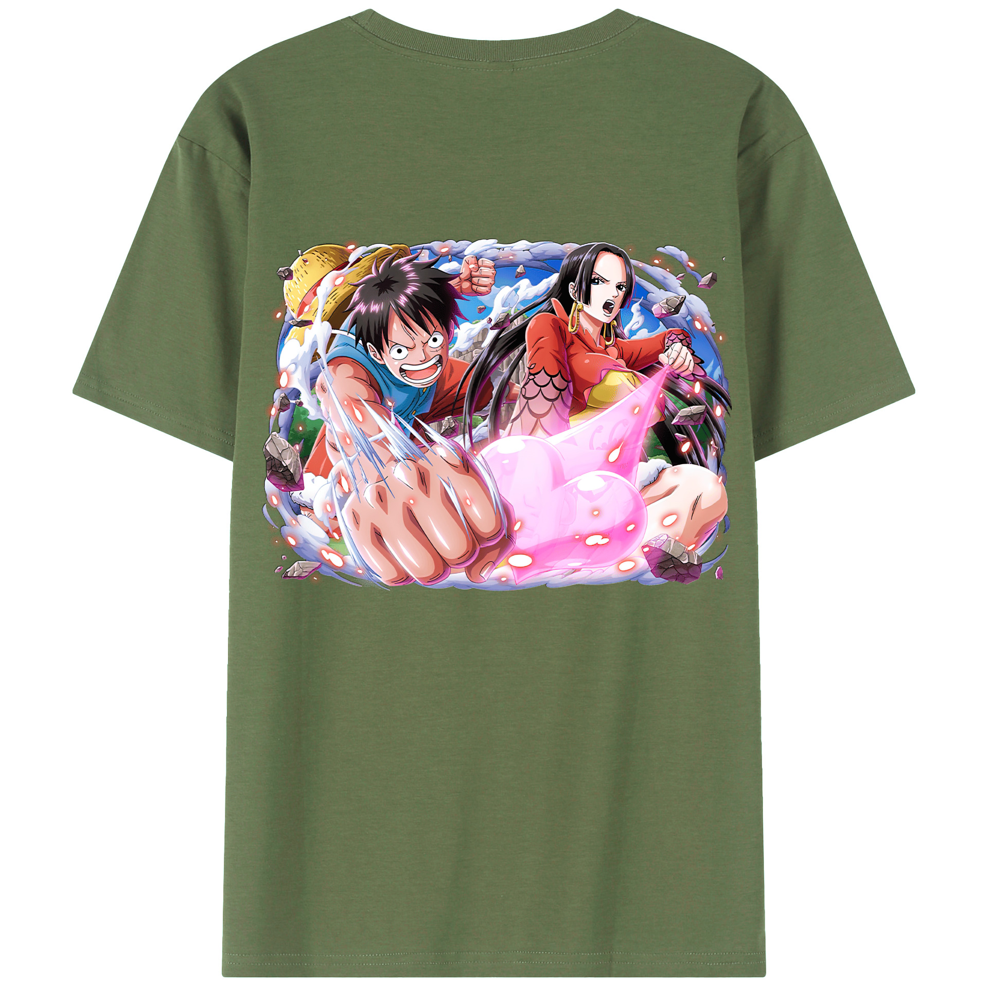 ワンピース モンキー・D・ルフィ ONE PIECE Monkey D. Luffy 綿100％ メンズ半袖Tシャツ（バックプリント） 通気性